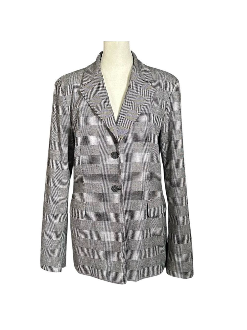 Michael Michael Kors 2 Button Lined Checker Pattern Career Blazer Black White 10